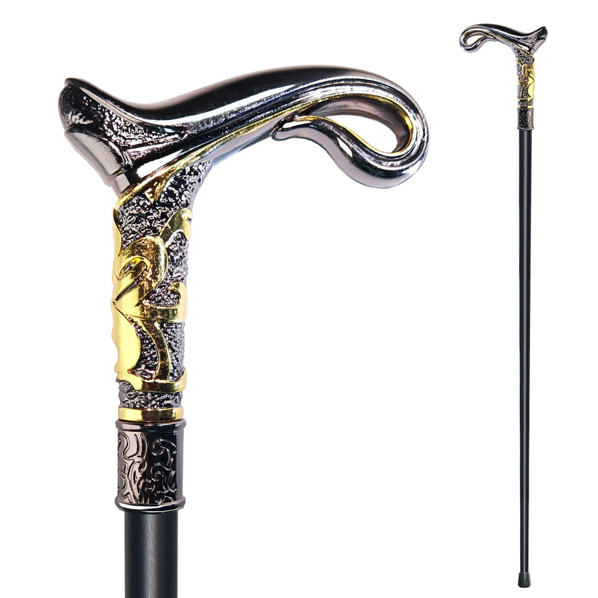 YIVIYAR Walking Cane for Men & Women & Seniors - 36.5 Inch Heavy Duty 500+ lbs Capacity, Ergonomic Handle, Decorative & Ornate Design, Gothic & Goth Elegant Matte Black & Gold Artistry, Metal Cane