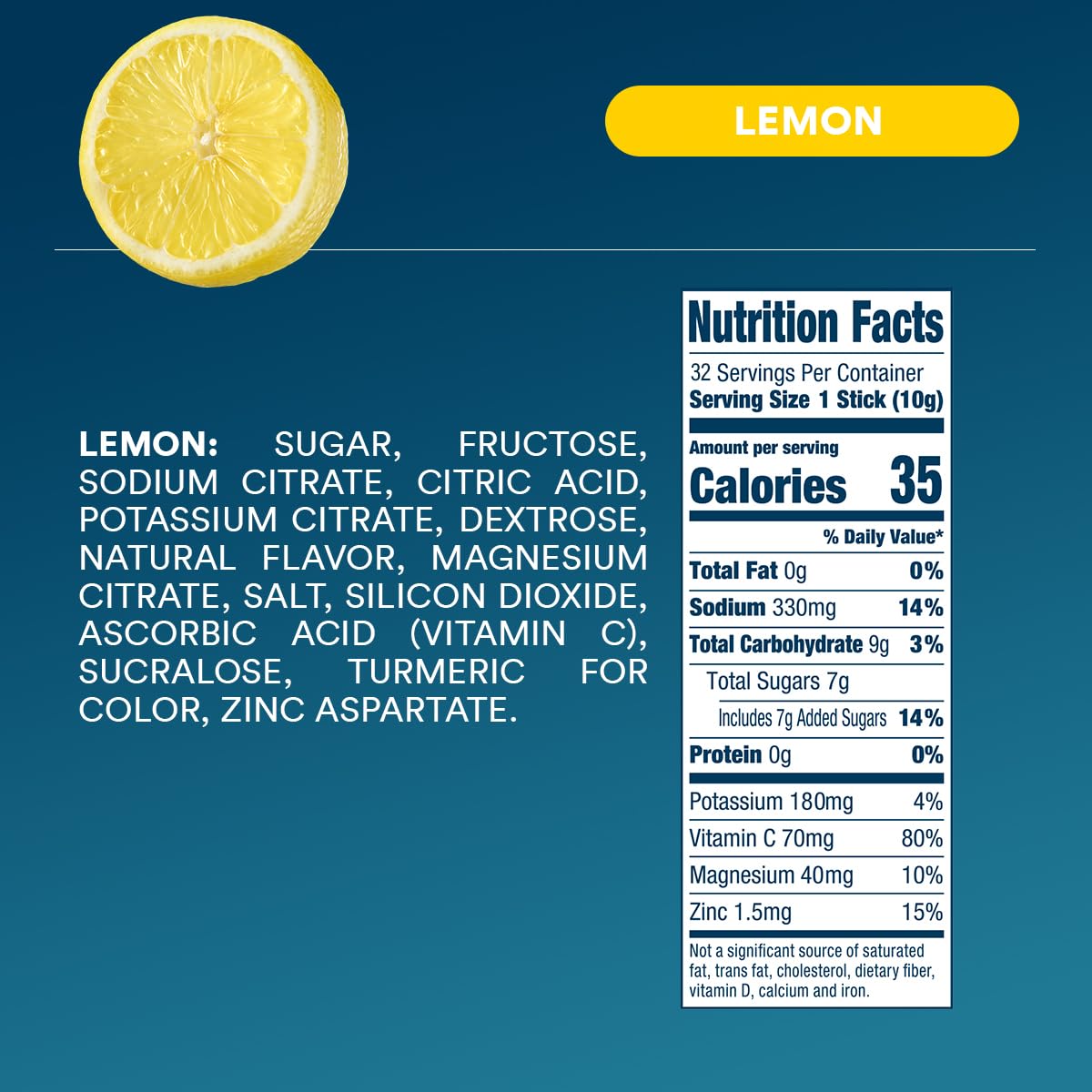 DripDrop Hydration Packets - Lemon - Single Serve Electrolytes Powder Drink Mix - Non-GMO, Gluten Free, Vegan - 32 Sticks