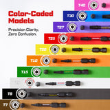 Geinxurn Impact Torx Screwdriver Bits Set, 52Pcs Magnetic(T7-T40) S2 Steel 1”/2”/3”/6” Long Extension Multi Star Driver Bits and 1Pc Bit Holder with Color Coded Base