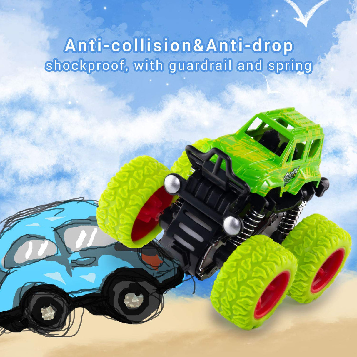 taessv Monster Truck Toys - Friction Powered Toy Cars Push and Go Vehicles for Toddlers Kids Best Christmas Birthday Party Gift for Boys Girls Aged 3 and Above 4-Pack