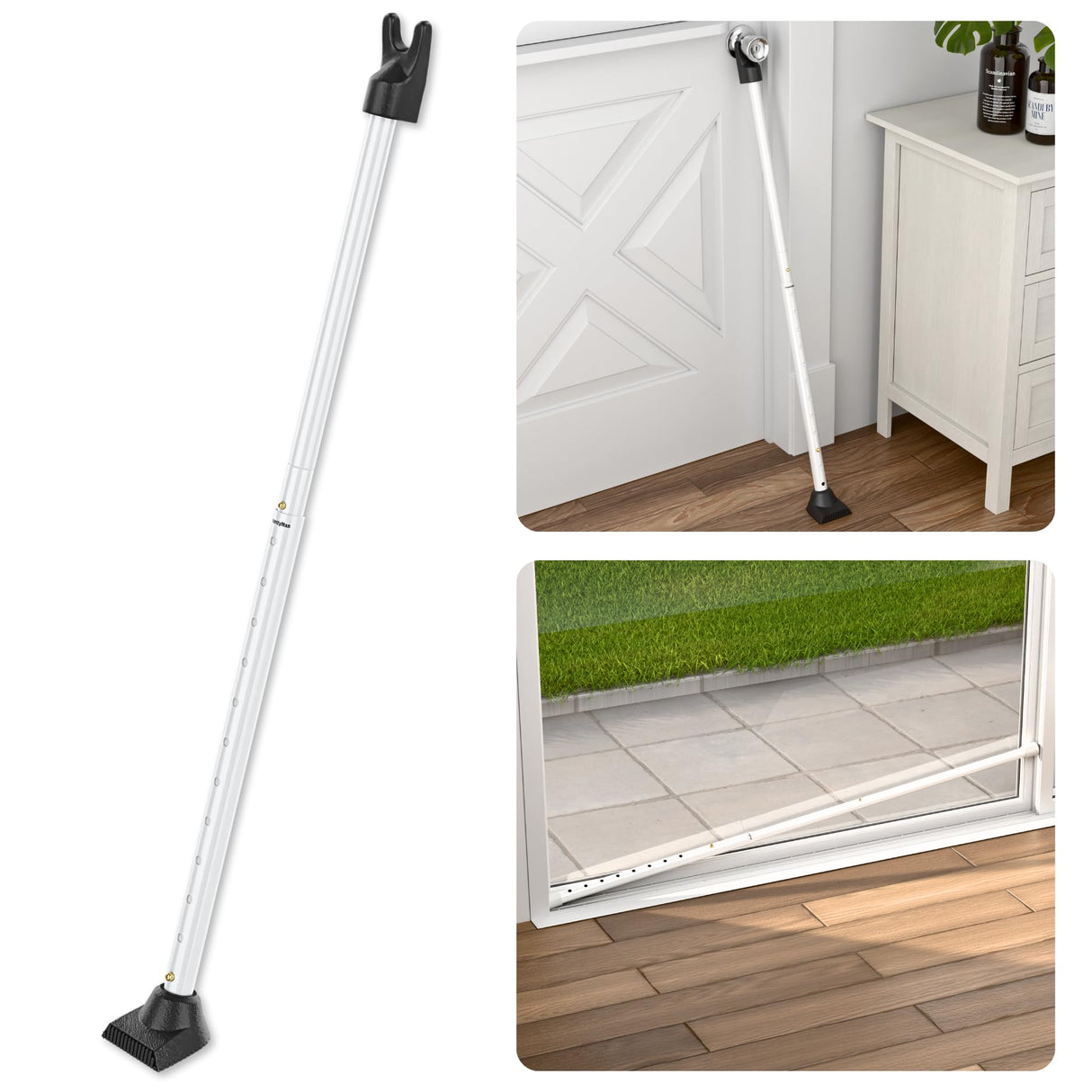 SecurityMan Adjustable Door Security Bar - Constructed of High Grade Iron - Great for Apartment Security or Home Protection Door Stoppers -(18.25”-47.5” for Doors / 18.25”-46.5” for Patio Doors) White