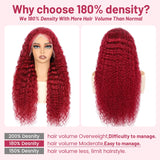 99j Burgundy Lace Front Wigs Human Hair 13x4 Deep Wave Lace Front Wigs Human Hair Pre Plucked 180 Density HD Transparent Wet and Wavy Red Color Curly Wig Human Hair for Women with Baby Hair 24inch