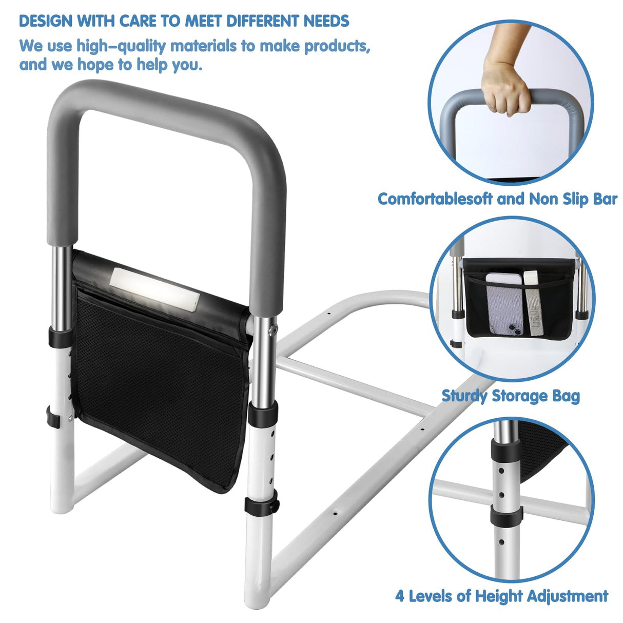 MPINOI Bed Rails for Ederly Adults Safety, Adjustable Height Bed Assist Rails for Seniors Fall Prevent Grab Bar Fits King Queen Full Twin Bed…