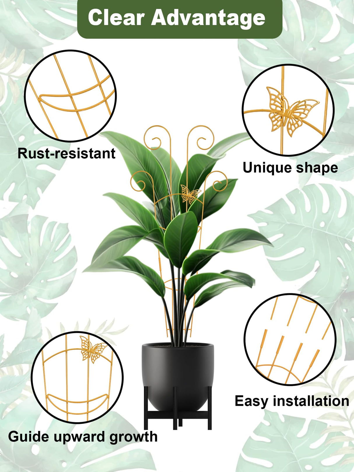 Whtawtaw 4Pcs 30" Indoor Plant Trellis for Potted Plants, Gold