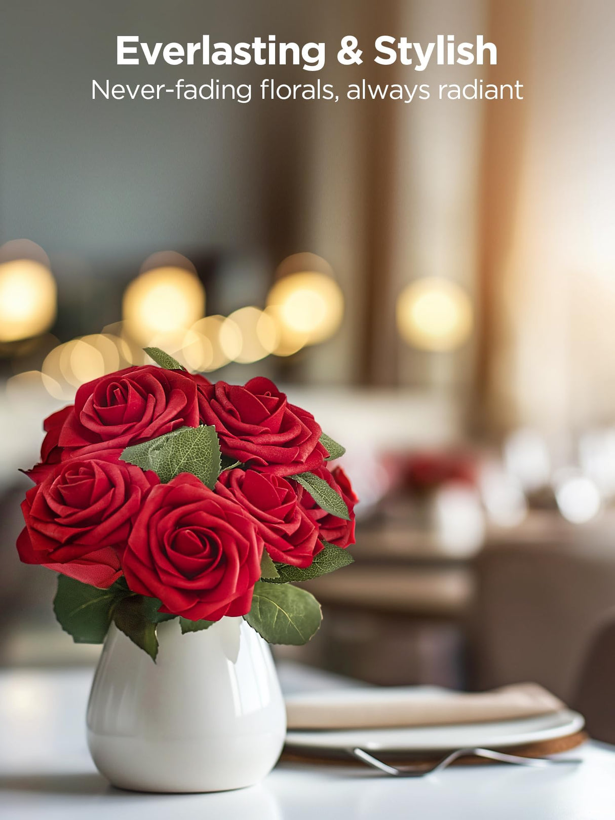 InnoGear Artificial Flowers, 50 Pcs Dark Red Foam Fake Roses Bulk with Stems for Decoration Celebration DIY Wedding Bouquets Centerpieces Bridal Shower Party Christmas Tree