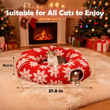LoopTime Cat Tunnel Christmas Tree Skirt,Christmas Tree Cat Tunnel for Indoor Cats,Cat Tunnels Tree Skirt,Soft Peekaboo Hideway Bed Cave Donut Toys Circle Tunnels for Kittens & Large Cats (Red)