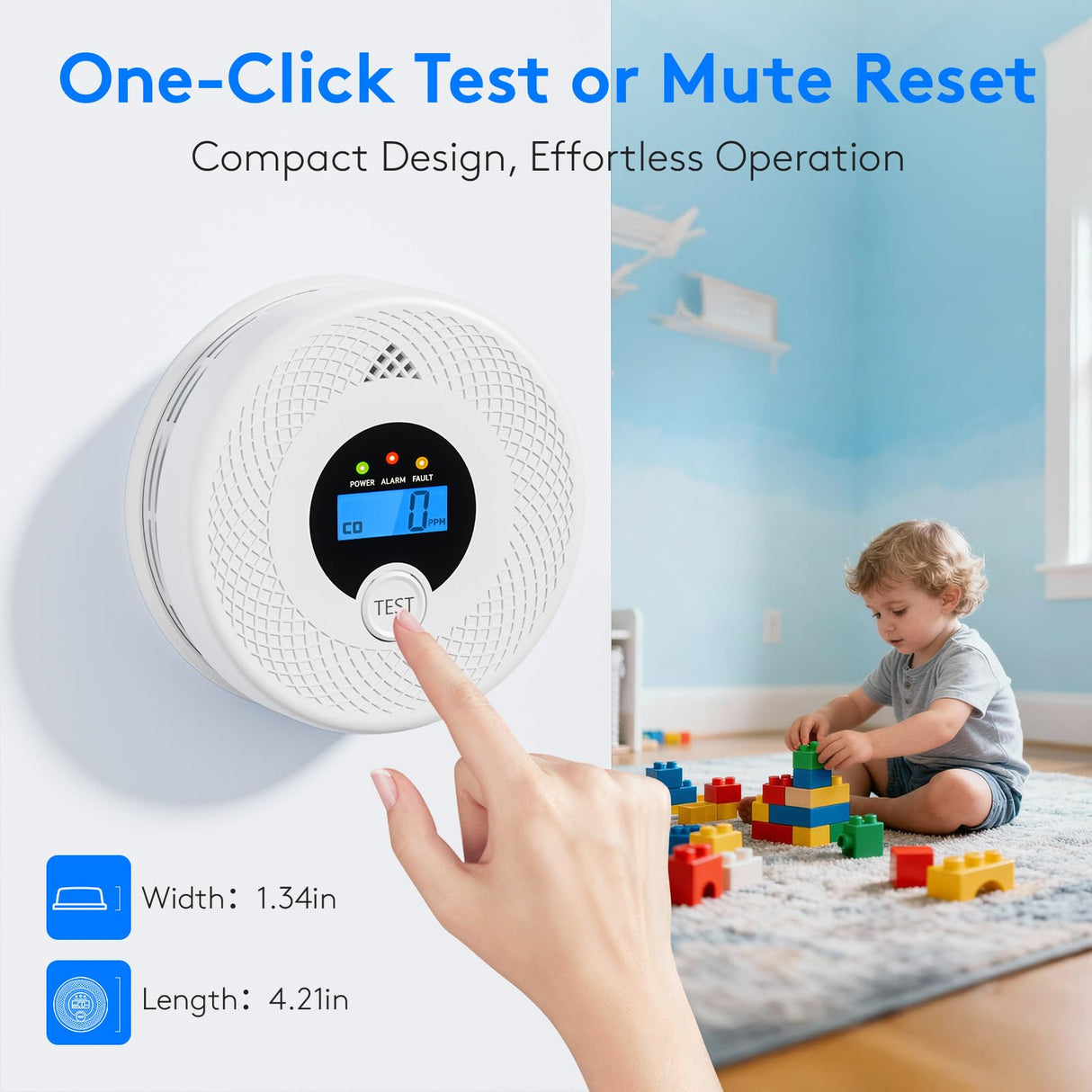 1-Pack Smoke Detector Carbon Monoxide Detector Combo 10 Year Battery, LCD Display & Visual Alerts, Smoke and CO Alarm for Home, Reliable Early Warning