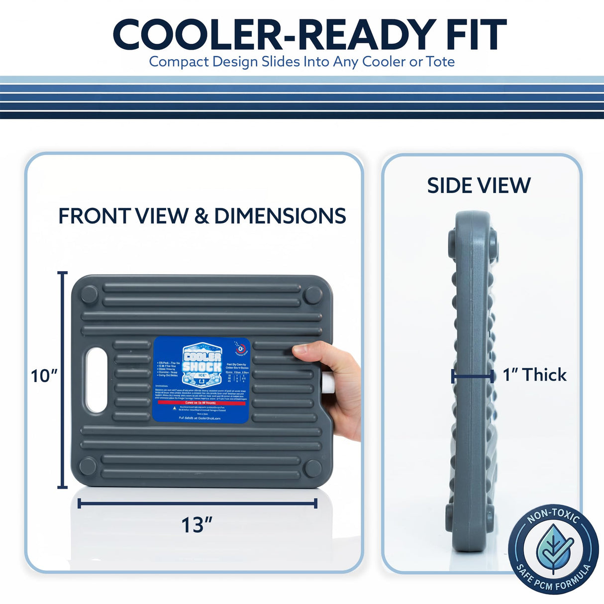 Cooler Shock Ice Packs, Reusable, Premium, Large Ice Pack and Lunch Cooler Set for Long Term Use, Cools Faster Than Ice, Cooler Accessories, Gray, 2 Pack