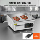VEVOR Commercial Electric Griddle, 1700W Countertop Flat Top Grill, 14in Stainless Steel Griddle Grill with 2 Shovels and 2 Brushes for Home or Restaurant, 122℉-572 ℉ Adjustable Temp
