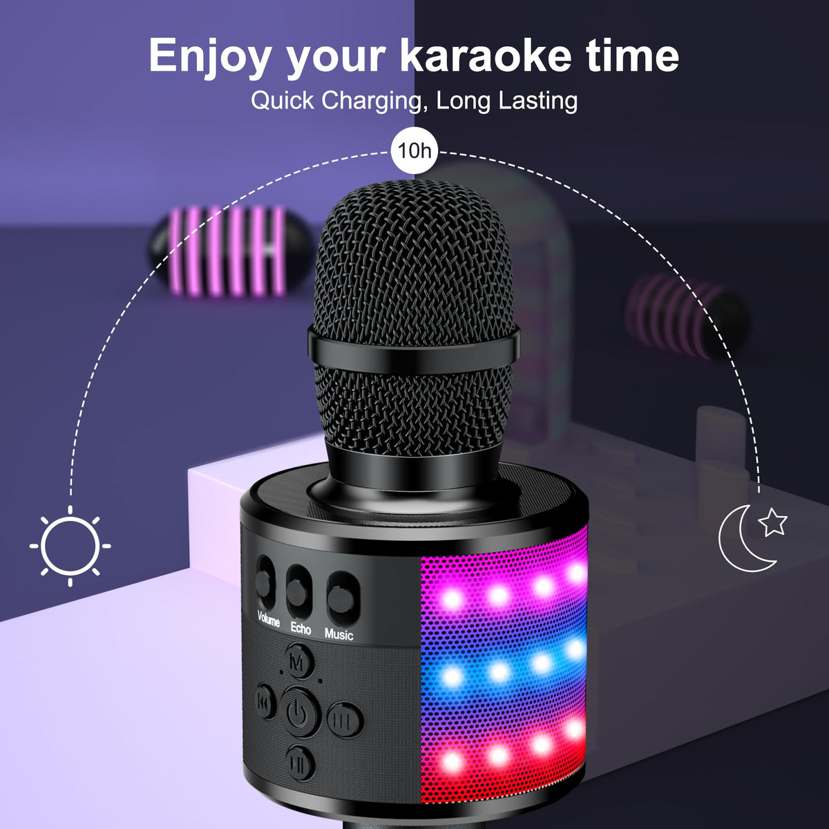 BONAOK Portable Bluetooth Karaoke Mic with Disco Lights for Adults & Kids