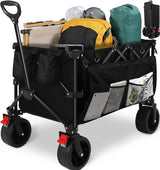 HAUSPROFI Collapsible Wagon Cart, 400 lbs Capacity, 7 cu ft (200L) Large Storage, Heavy Duty Foldable Utility Wagon with Pockets, Beach Wagon with Big Wheels for Sand, Garden, Camping & Grocery