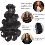 Body Wave Bundles Human Hair 20 22 24 26 Inch 12A Human Hair Bundles 100% Unprocessed Brazilian Human Hair Extensions for Women Natural Black