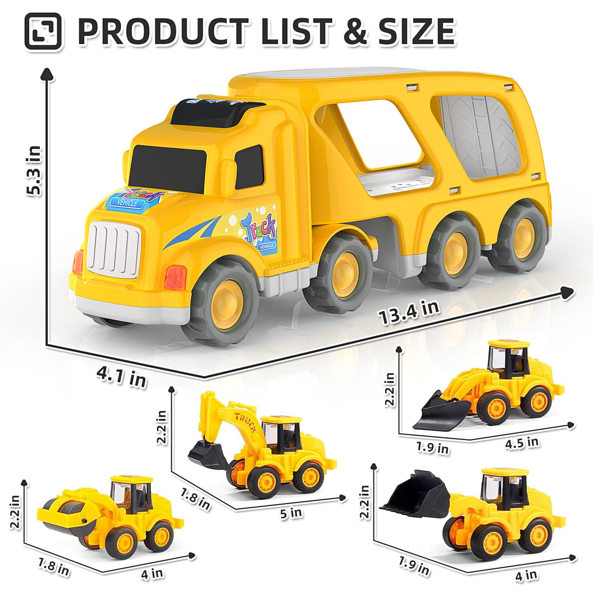 Veslier Construction Truck Toys for Boys Girls Age 1 2 3 4 5 6 Years Old，Carrier Transport Trucks for Kids 1-3 3-5 Year Old，Christmas Birthday Gift Toddler Toys.