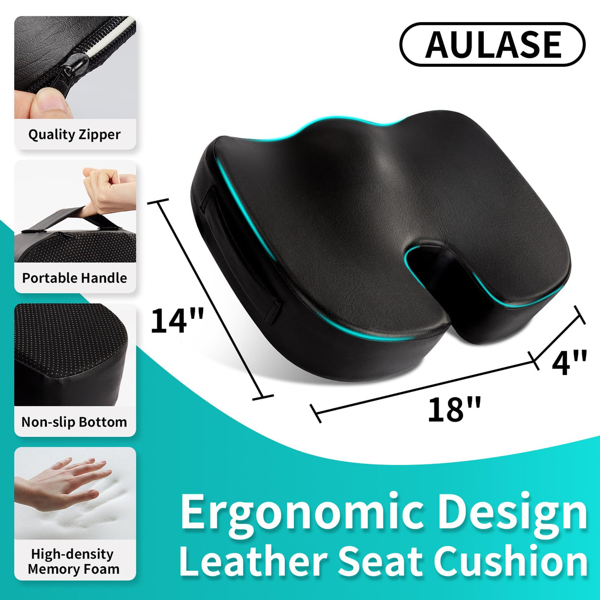 Luxury Seat Cushion, 4 Inch Extra Thick Memory Foam for Pressure Relief, Sciatica, Tailbone Pain & Back Pain Relief, Multi-Use for Bleachers, Car, Gaming, Office Chair (Black)