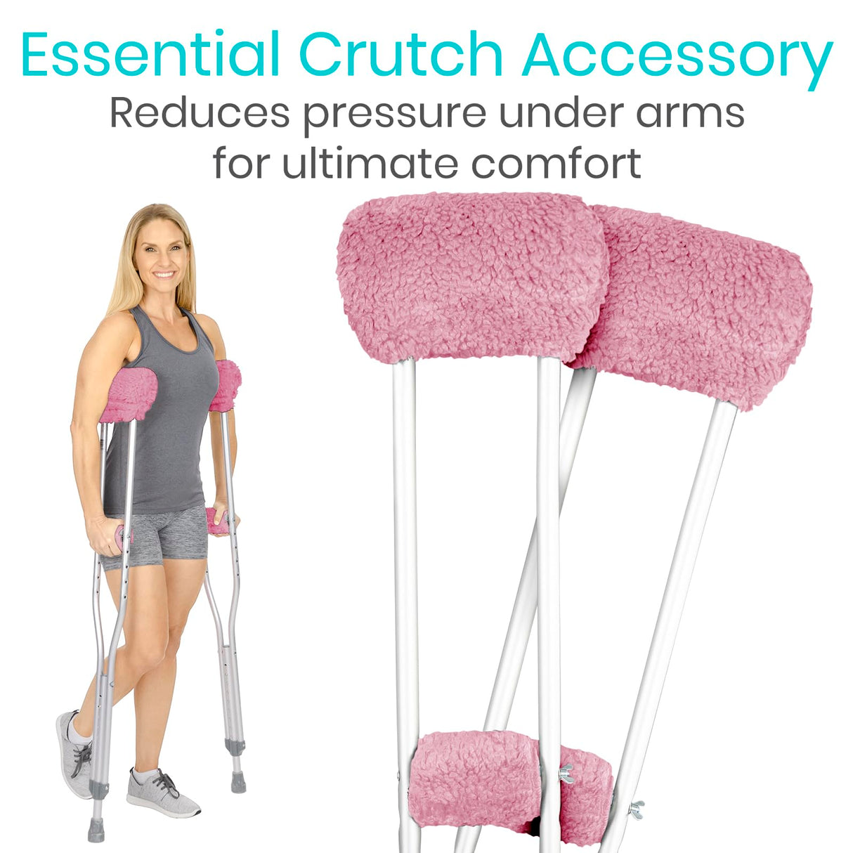 Vive Sheepskin Crutch Pads & Hand Grips - Comfortable, Breathable, Machine Washable Padding for Adults - Premium Accessory Covers for Crutches, Armpits - Latex-Free & Non-Toxic