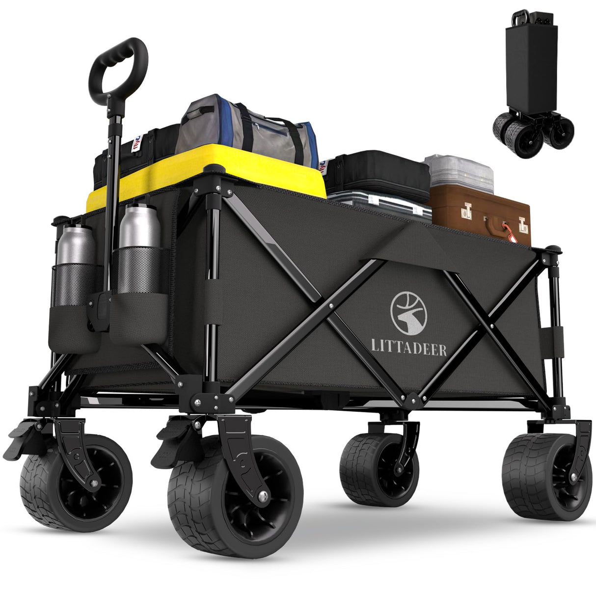 Littadeer Folding Beach Wagons Carts Foldable, 330LBS Weight Capacity