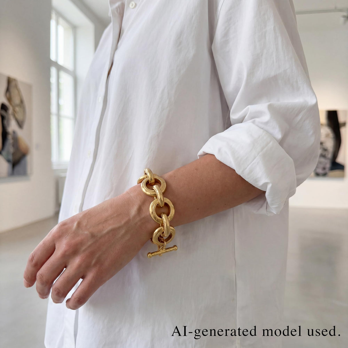 PanLuca 18K Gold Plated Hammered Toggle Bracelet for Women