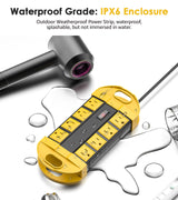 CCCEI 2 Outdoor Power Strips Weatherproof with 8 Plug, Waterproof Extension Cord with Multiple Outlets, Christmas Exterior Garden Yard Surge Protector 6FT, Yellow.