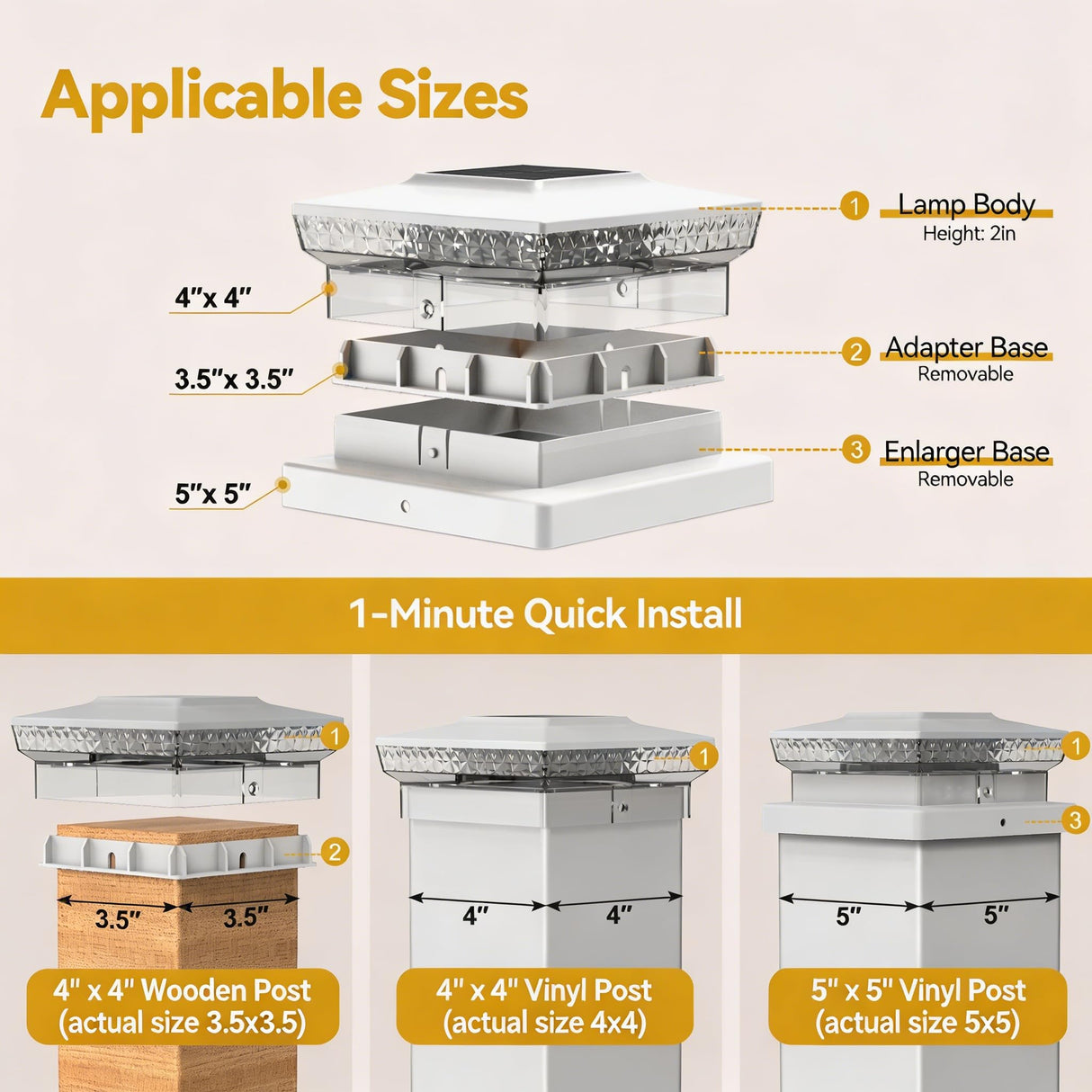 KEILAIMO Solar Post Cap Lights, 12-Pack Upgraded Outdoor Deck Fence Post Solar Lights for 4x4 5x5 Wood/Vinyl Posts, IP65 Waterproof, 10-12 Hours Warm/Cool White Glow for Garden/Patio/Porch - White