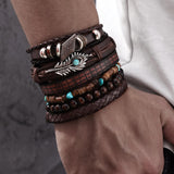 KISS WIFE PU Leather Bracelets for Men, Punk Skull Braided Bracelet Se