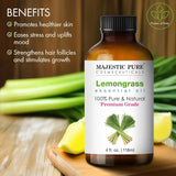 MAJESTIC PURE Lemongrass Essential Oil | 100% Pure and Natural Oil | Premium Grade Essential Oils for Hair Care, Home Diffusers, Skin, Aromatherapy, Massage and Humidifiers | 4 Fl Oz (Pack of 2)