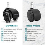 TICONN Office Chair Caster Wheels 2" Dual Wheels Set of 5 for Tile and Hardwood Floors, Universal Fit for Most Chairs (Transparent)