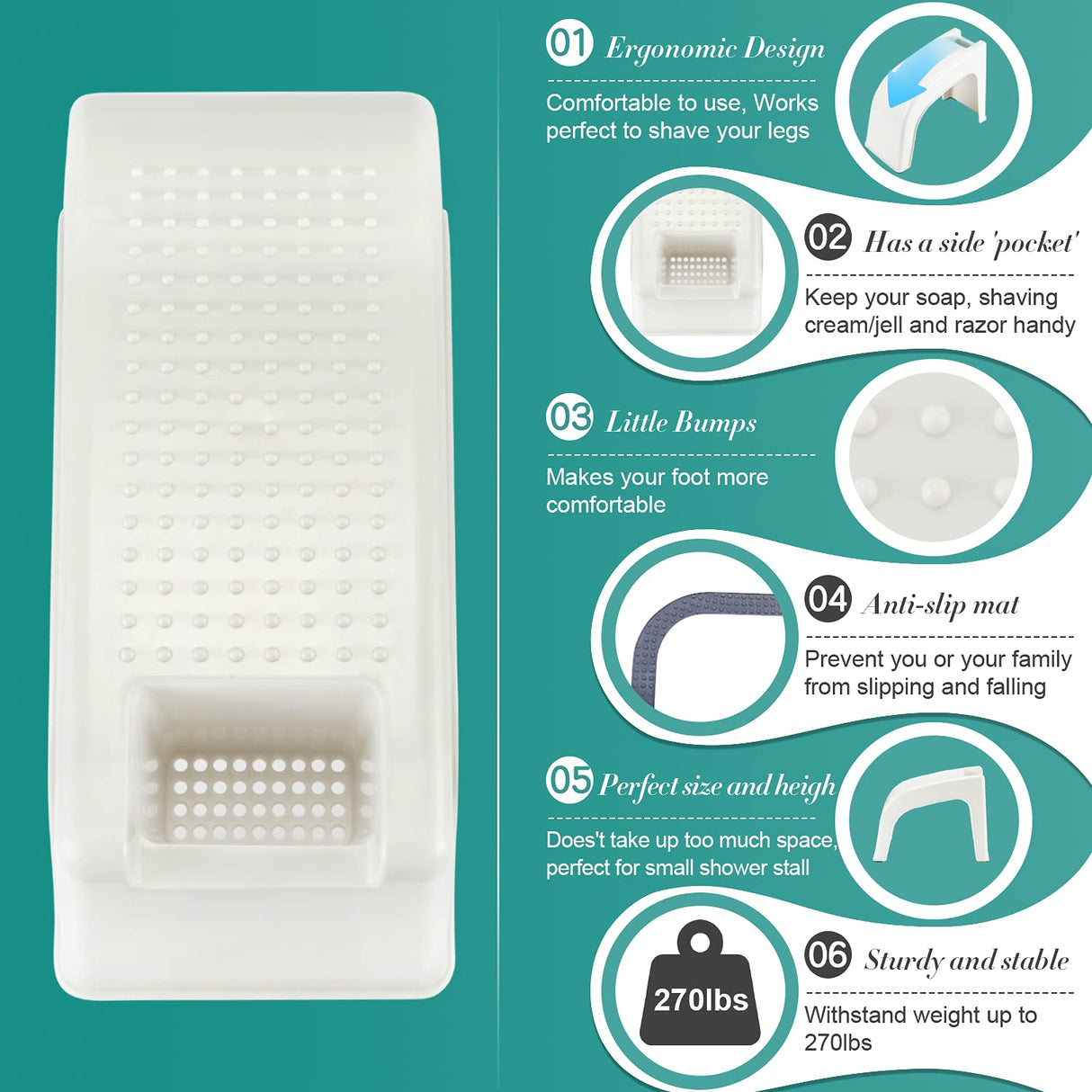 AmazeFan Shower Foot Rest, Shower Foot Stool for Shaving Legs, Pedicure Foot Rest Stand