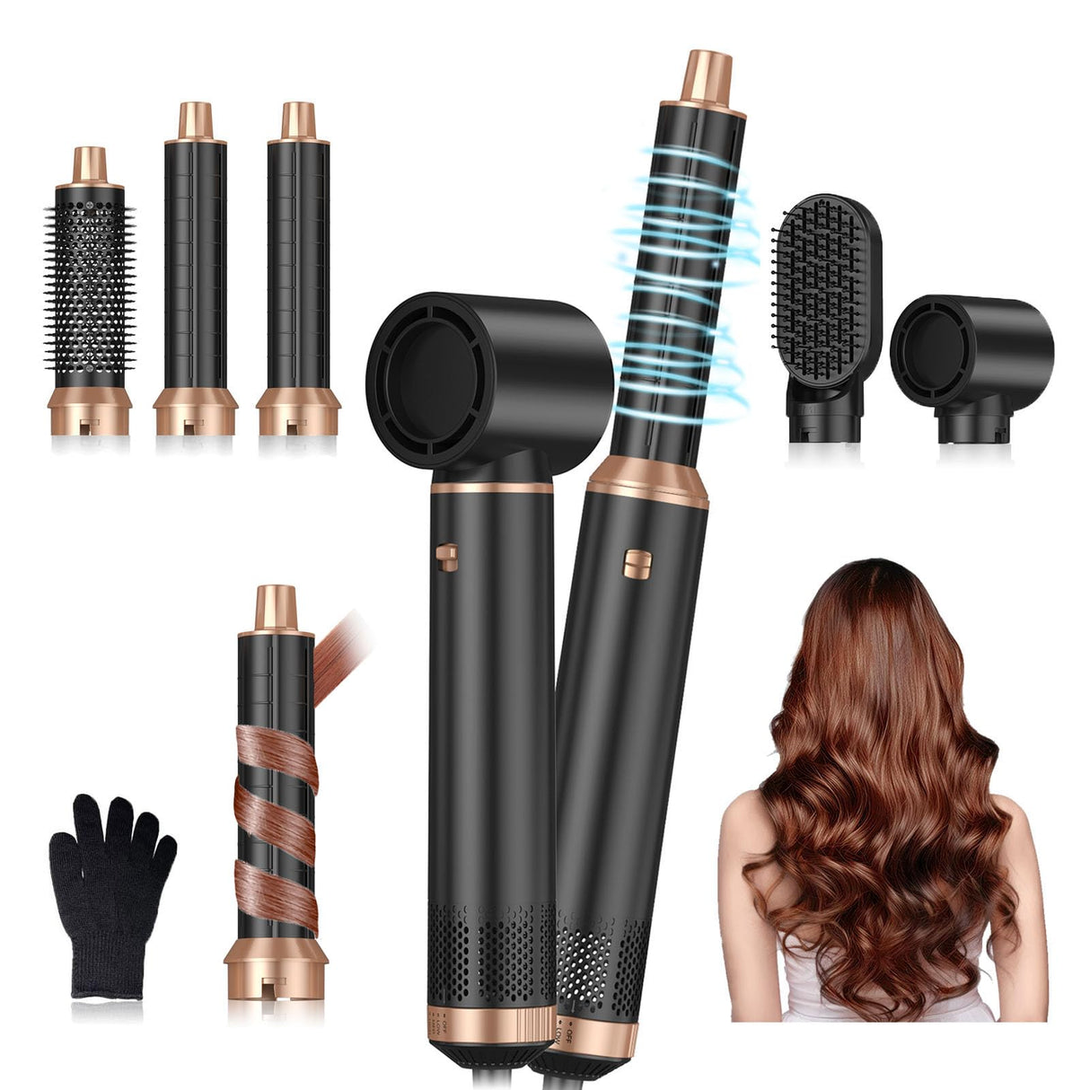 Blow Dryer Brush, Air Curling Wrap Styler Hair Dryer Brush Air Curler, 5 in 1 Hot Air Brush Negative Ion Curling Iron, Hair Styling Tools for Drying Curl Straightening