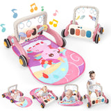 Baby Play Gym Walker Kick and Play Piano Gym for Boys Girls Play Mat Musical Tummy Time Mat Infant Christmas Newborn Gifts Toddlers (Pink)