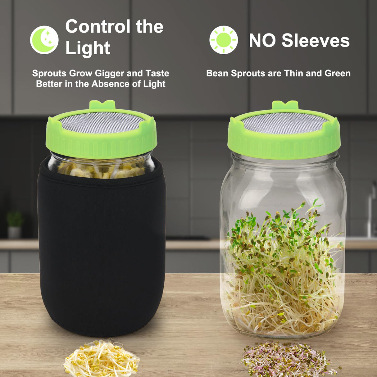 Lulonpon Sprouting Kit, 2 Sprouting Jar Kits, Wide Mouth Quart Mason Jars with Stainless Steel Screen Sprout Lids,1000ml Sprouts Growing Kit, Seed Sprouter Set for Growing Broccoli, Bean, Alfalfa ﻿