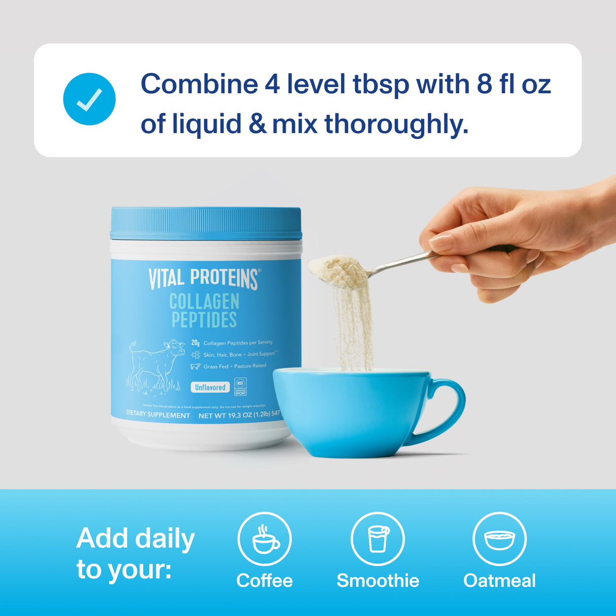 Vital Proteins Collagen Peptides Powder - Grass Fed Collagen Peptides for Hair, Nail, Skin, Bone & Joint Health, Unflavored, 27 Servings