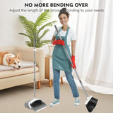 NACENA Broom and Dustpan Set, 55-in Long Adjustable Handle Broom Dustpan Combo with Dustpan Teeth to Automatically Clean Hair Suitable for Home Kitchen Office Hall Floor, Large(Grey&White)