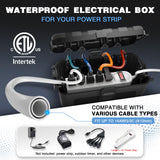 Flemoon Medium Outdoor Electrical Box, ETL Certified IP54 Waterproof Extension Cord Cover w/6 Cable Entry Ports, Weatherproof Connection Box for Power Strip, Timer, Plug, Holiday Lights, Black