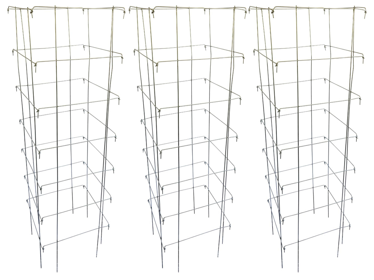 Happy Trees Large Heavy Duty Tomato Cages - Support Trellis for Climbing Vegetables and Plants - 18" x 18" x 58" - Thick Gauge Galvanized Steel, Collapsible Easy Storage, 3-Pack, Made in USA