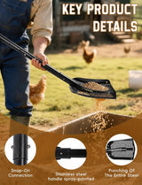 Heavy Duty Sifting Shovel with Adjustable Handle (26"-48") – Metal Sand Sifter Scoop with D-Grip for Chicken Coop, Beach, Farm Goat Stall & Garden Poop Cleaning – Durable Mesh Design