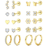 LOLIAS 10Pairs Flat Back Earrings for Women Girls Hypoallergenic Gold Stud
