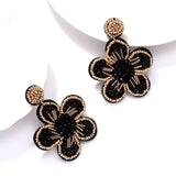 Beaded Drop Earrings Statement Colorful Beaded Flower Earrings Handmade Bohemia Tropical Beadwork Dangle Earrings For Woman (black)