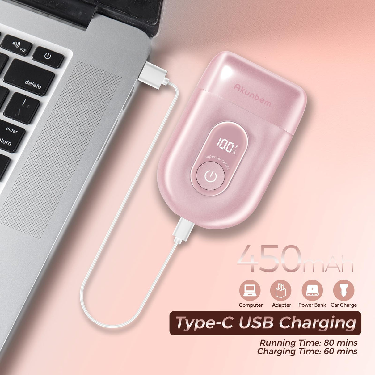 Akunbem Electric Razor for Women - Mini Bikini Trimmer - Shaver for Pubic, Legs, Arm & Body - Painless Hair Removal Device - Cordless Wet & Dry Use