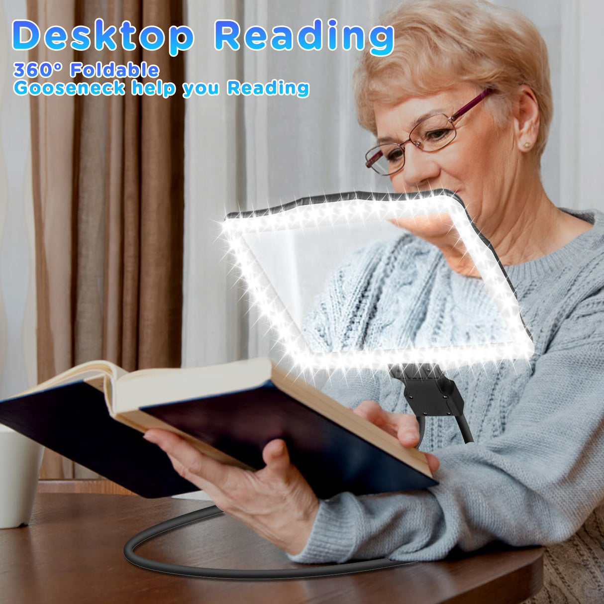 Large 10X Hands Free Magnifying Glass with Light for Reading Neck Wear Magnifier with Adjustable Brightness 50 Led Lights Flexible Gooseneck Full Book Page Magnifier for Seniors Low Vision Elderly