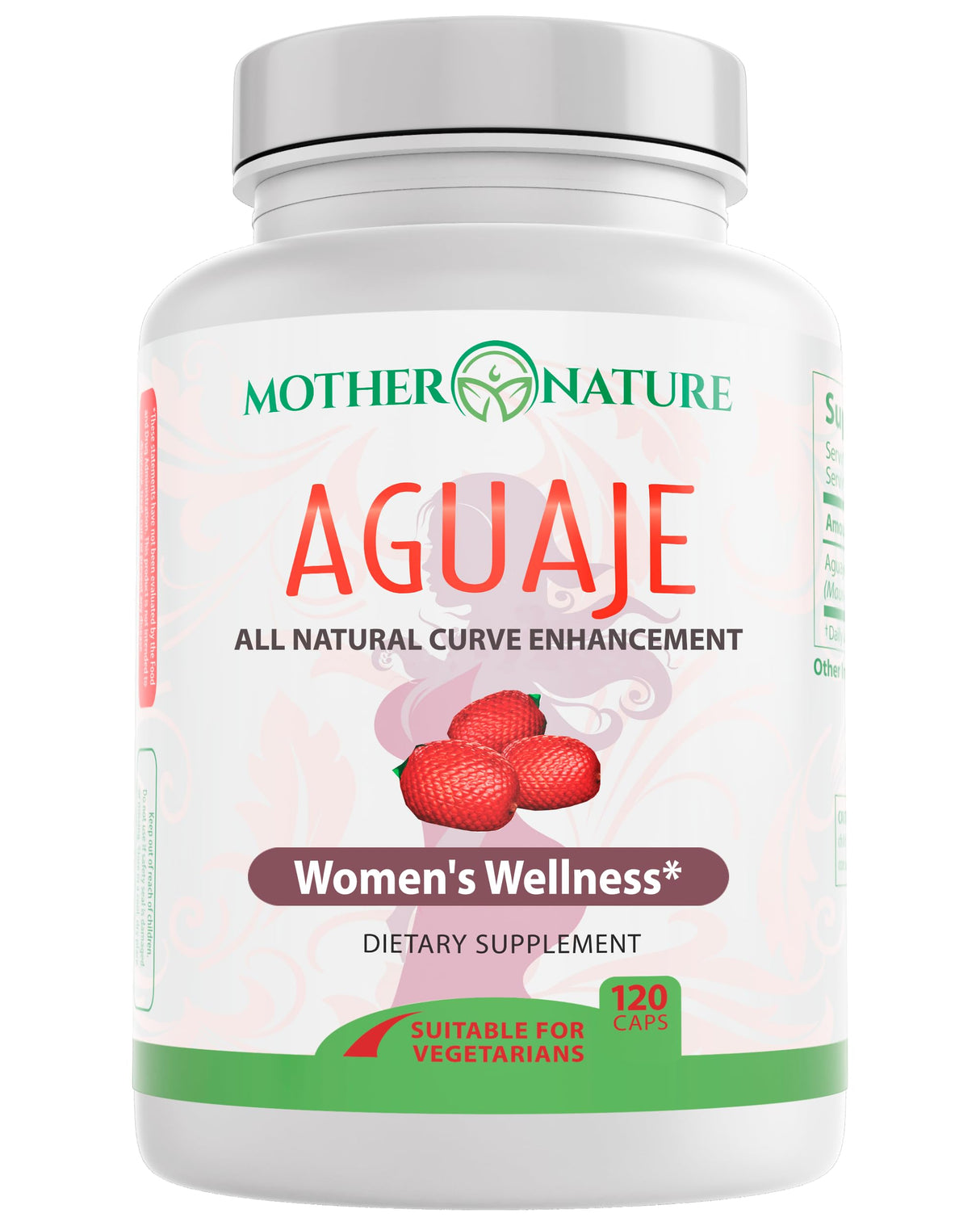 Mother Nature Aguaje Curves Capsules for Women, 1000mg (120ct), Natural & Sustainably Sourced Aguaje Fruit from Peru for Female Health, Hormone Balance, Curve Enhancer, Vegan, Non-GMO & Gluten-Free