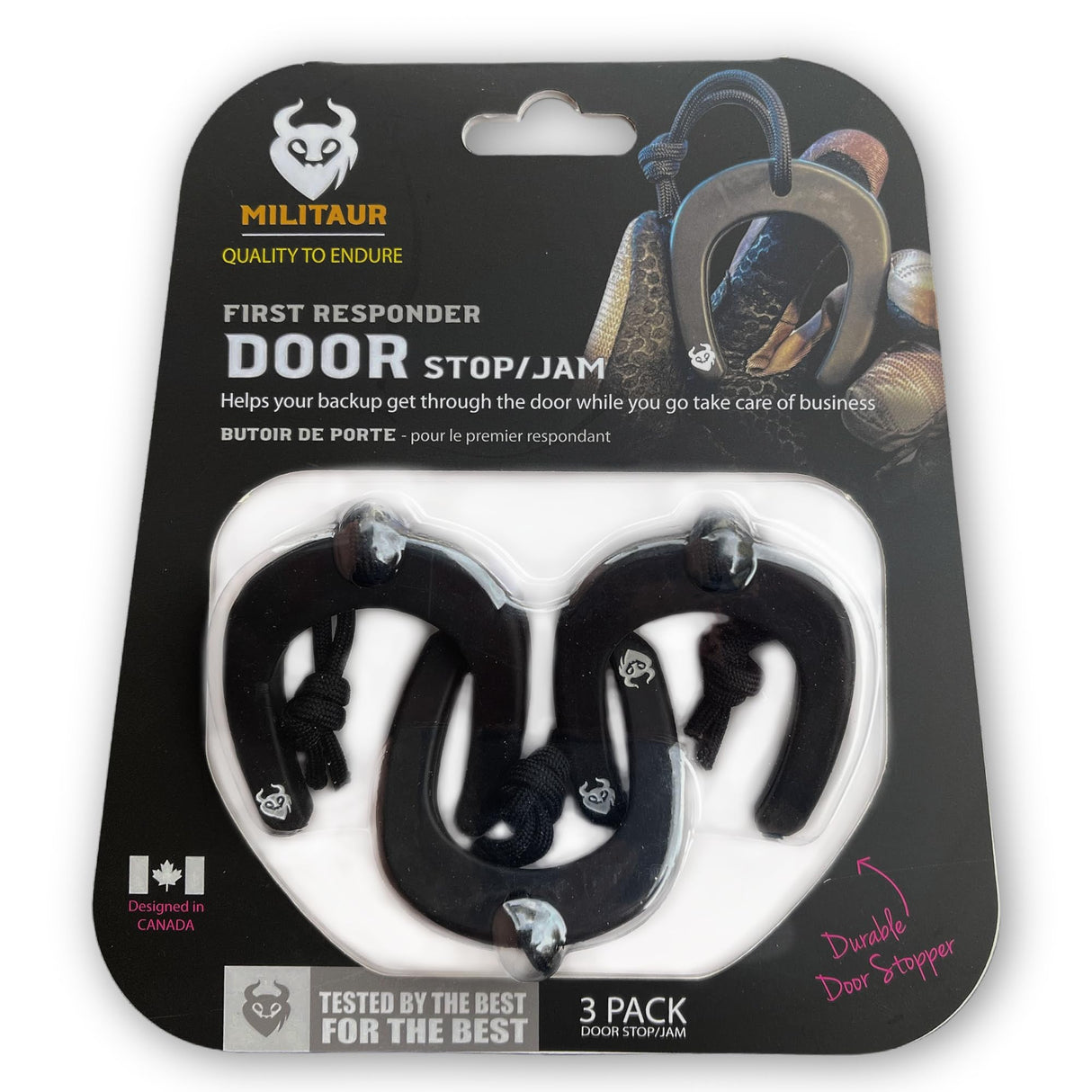 Militaur First Responder Door Stop Black (3 Pack) – Molle Compatible, Tactical Door Jam for Police, EMS, Firefighters