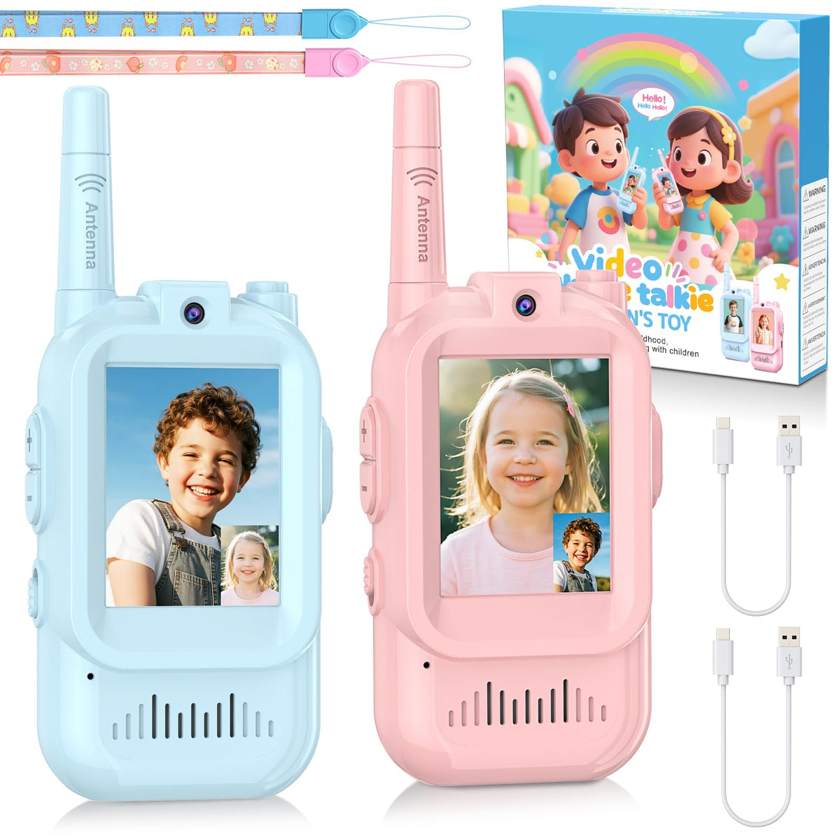 Video Walkie Talkie for Kids - 2 Pack Rechargeable Kids Walkie Talkies Long Range Radios, Video Intercom & Voice Effects, Christmas Birthday Gifts, Toys for Age 3-12 Boys Girls, Indoor Outdoor Travel