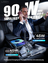 LISEN 90W for iPhone 18 17 16 Pro Max Car Charger USB C Fast Charge