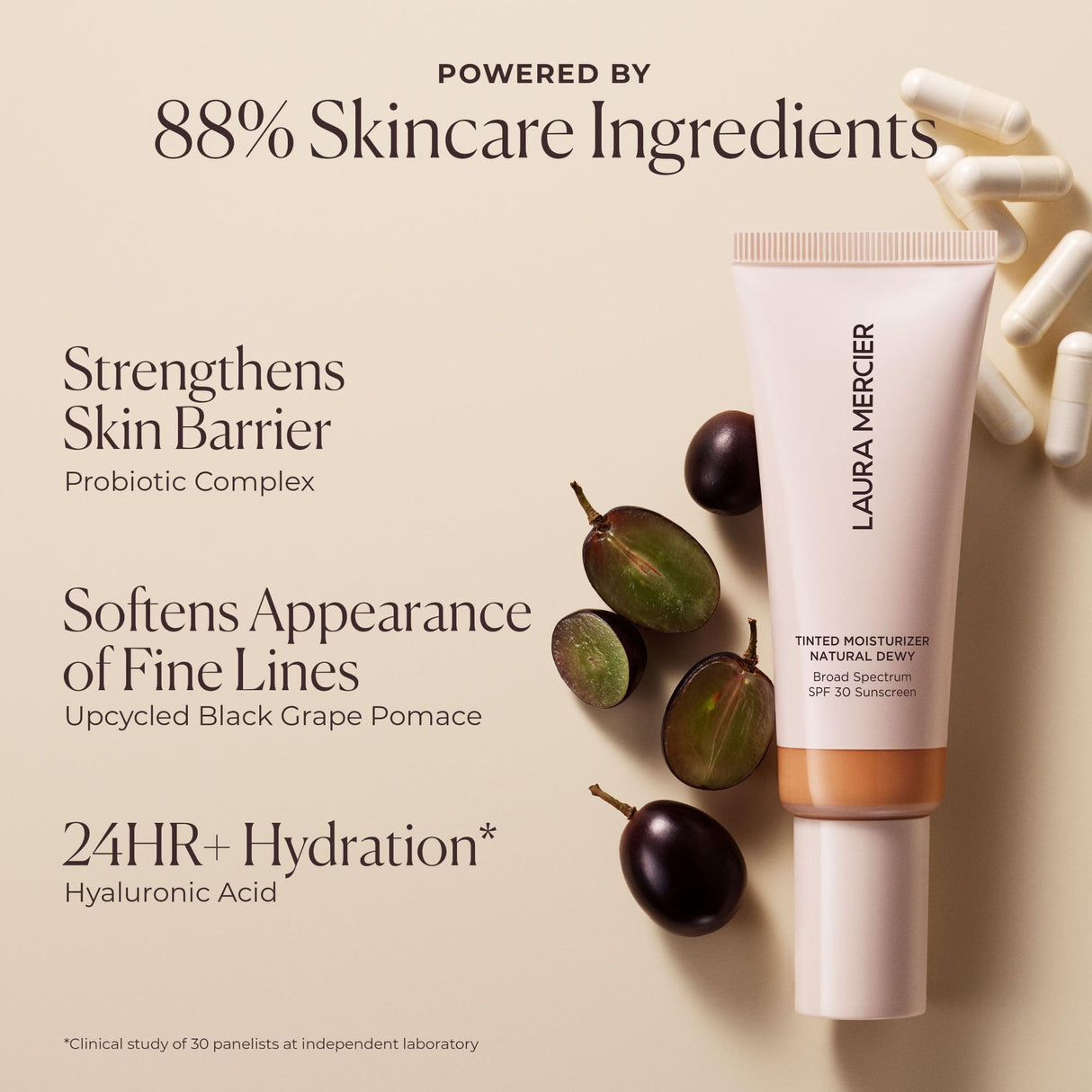 Laura Mercier Tinted Moisturizer Natural Dewy with SPF 30: 24HR+ Hydration, Long Lasting, Sheer to Light, Buildable Coverage, Dewy Finish, Improve Skin Tone and Texture, Skin Tint, Blonde