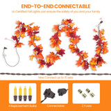 Brillarlights Fall Leaf Garland with Lights Plug in, 11FT Lighted Maple Leaf Garland with 50 Orange Bulbs, Connectable Fall Decorations for Home, Thanksgiving Halloween Mantel Stairs Porch Decor