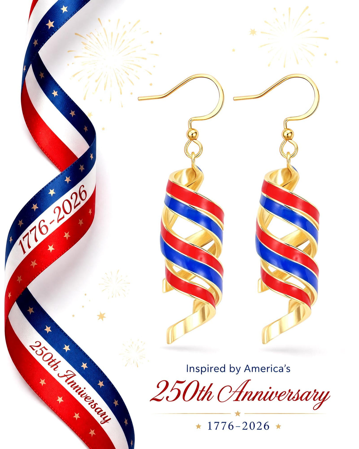 shownee Gold Dangle Patriotic Earrings for Women American Flag Red White Blue Earrings 250th Anniversary USA Merchandise 4th of july Independence Day Gifts