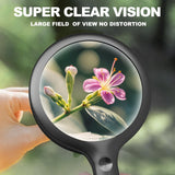 30X Charge Magnifier with Light, NUEYiO 4.33Inch Large Handheld Magnifying Glass with Light, 20 Daylight LEDs & Third Gear Dimming Lighted Magnifying Glass for Seniors Reading Inspection Coin Jewelry