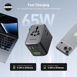 Epicka Pulse Duo 65W Universal Travel Adapter, International Power Adapter with PD & QC 3.0 Fast Charging for 2 Devices Simultaneously, European Travel Plug Adapter, Travel Essentials (Black)
