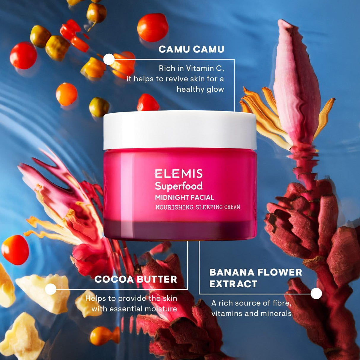 ELEMIS Superfood Midnight Facial 50ml, Moisturizer Face Cream, Hydrating Face Moisturizer for Dry Skin, Firming Facial Cream, Camu Camu & Vitamin C Cream