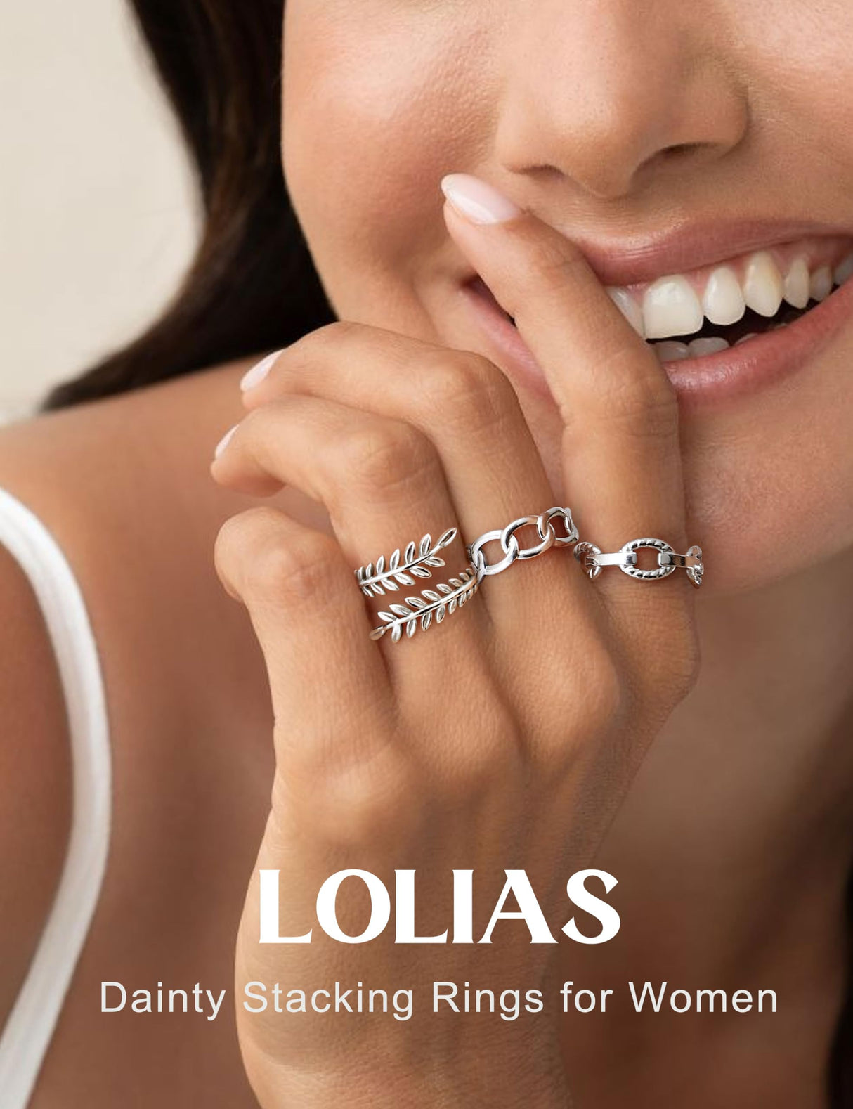 LOLIAS 16Pcs Stackable Stainless Steel Rings Jewelry for Women Non Tarnish